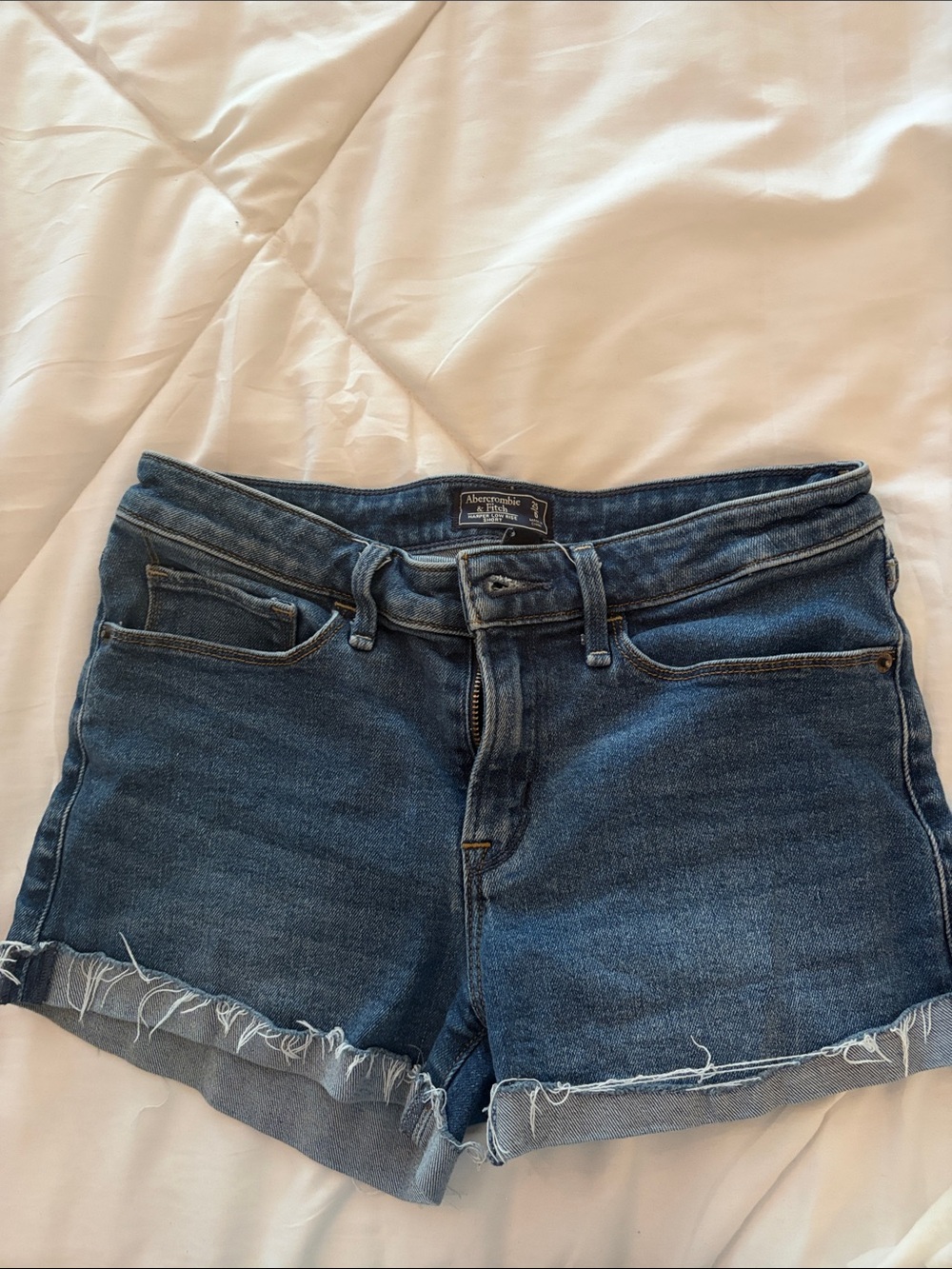 Abercrombie & Fitch Dark Blue Rolled Hem Denim Shorts